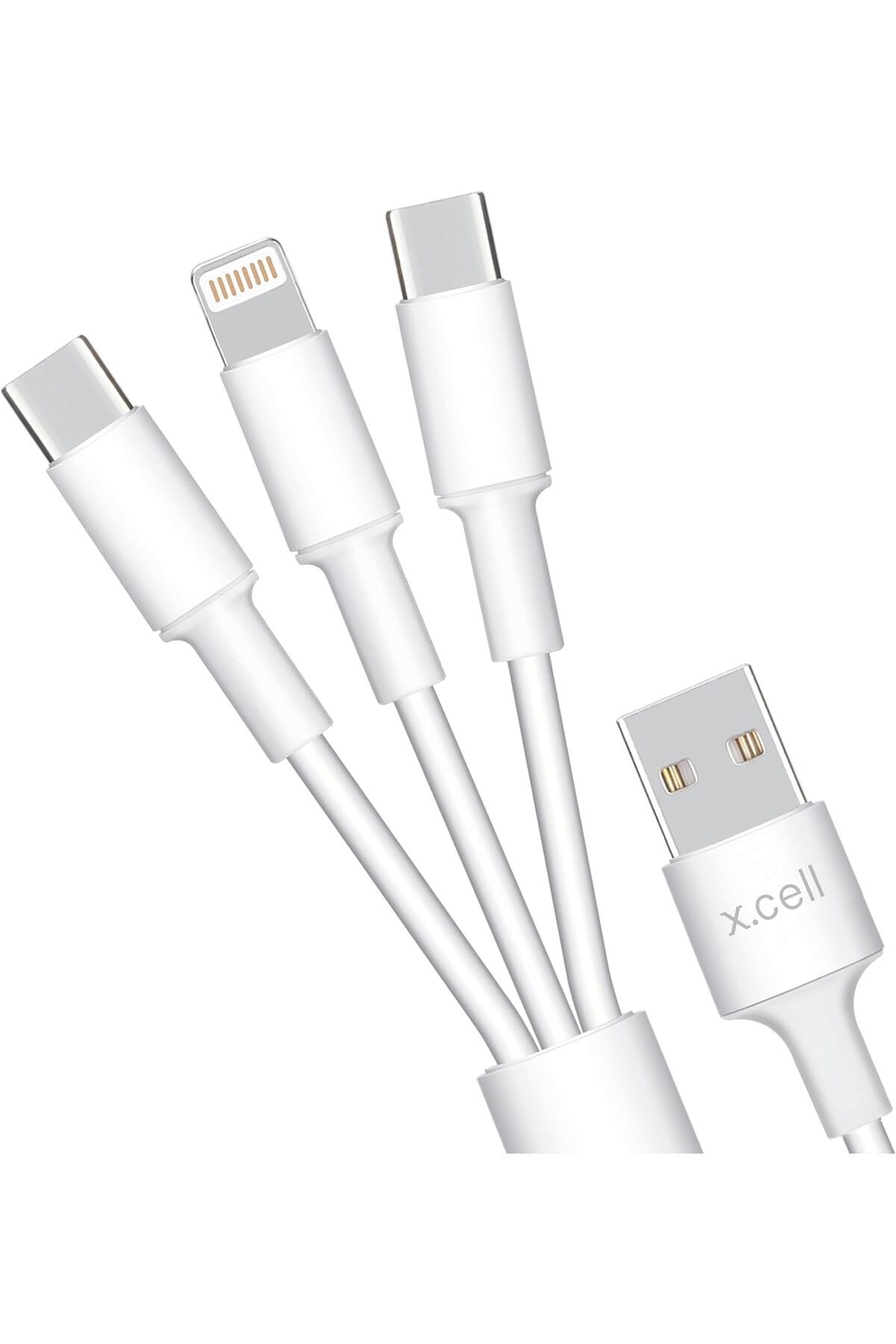 X.Cell-Xcell 3-in-1 Cable 1.5M | USB-A to 2 USB-C + Lightning | 3A PD | Multi-Device Charging – White 3