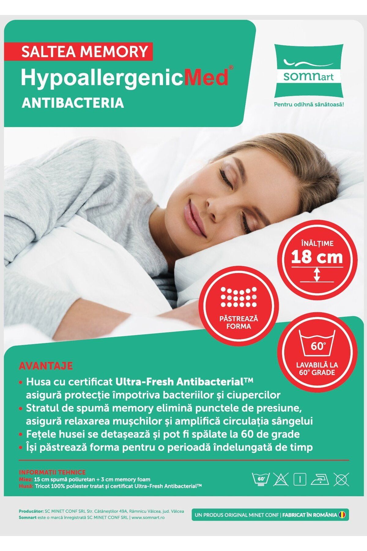 Somnart-Memory HypoallergenicMed Antibacteria 90x200 memory mattress, height 18 cm 9