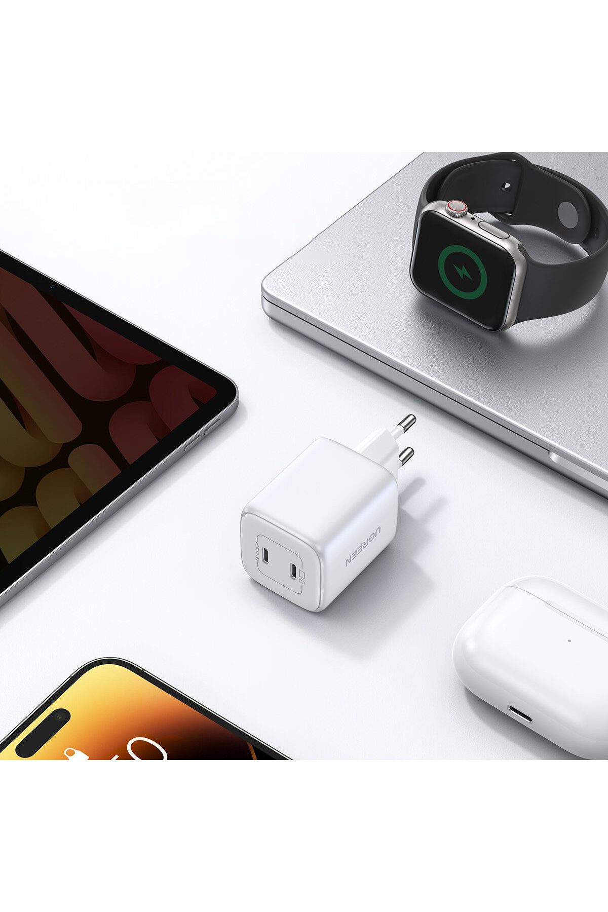 Ugreen-Încărcător rapid de perete GaN 2x USB-C 45W QC PD, alb 7