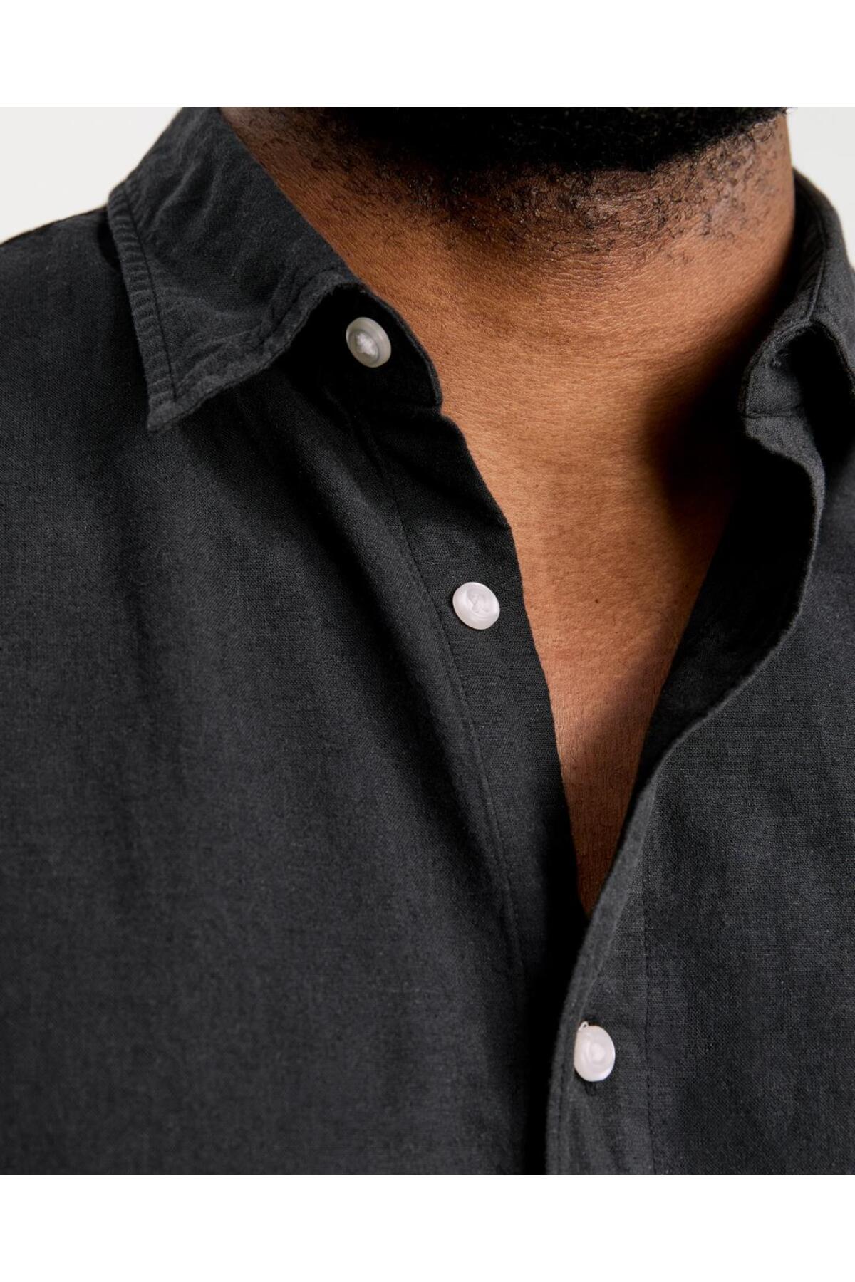 Jack & Jones JACK&JONES 12269089 BATTAL BUYUK BEDEN JJEBREEZE LINEN BLEND ERKEK UZUN KOL GOMLEK görsel 3