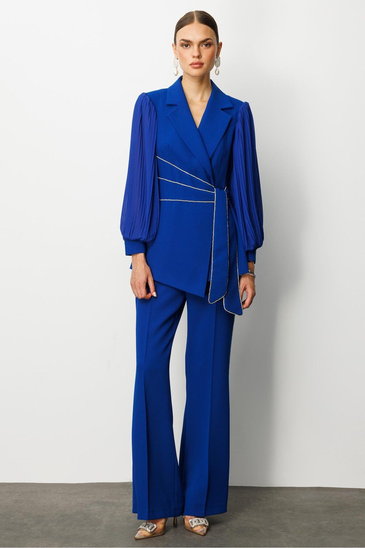 Moda İlgi-Modailgi Sleeves Pleated Stripe Accessory Jacket Saks 2