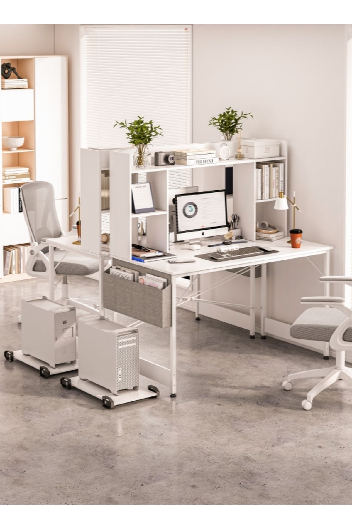 Sheinhome-Study Desk with Bookshelf, Computer Table Home Office Desks With Storage Bag,CPU Holder 4