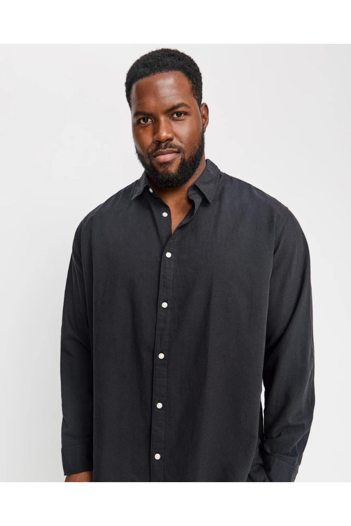 Jack & Jones JACK&JONES 12269089 BATTAL BUYUK BEDEN JJEBREEZE LINEN BLEND ERKEK UZUN KOL GOMLEK görsel 5