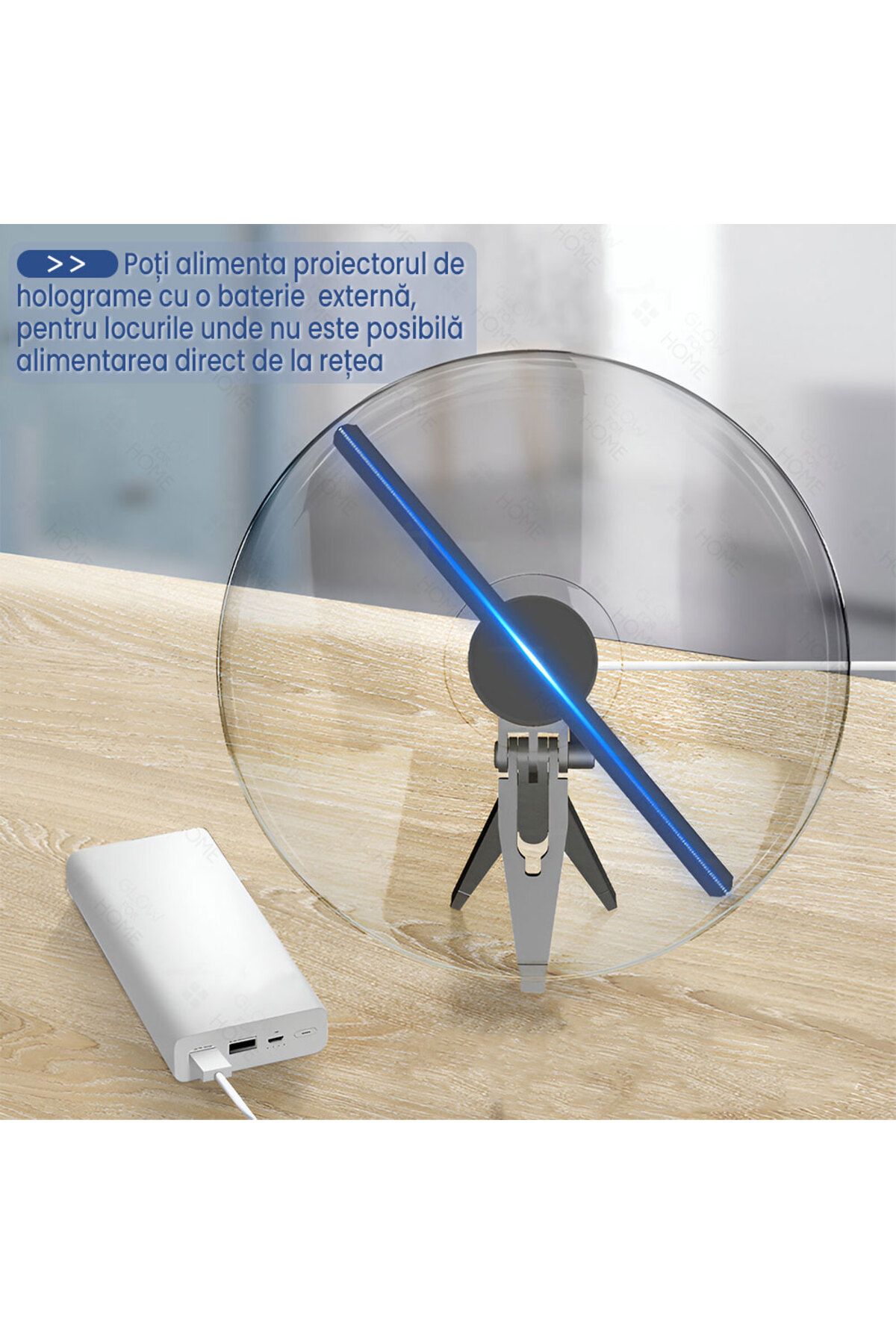 GlowforHome-Sistem afisare cu proiector holograma 3D cu 224 leduri, GlowforHome, tip ventilator, 2x lame, 27 cm 4