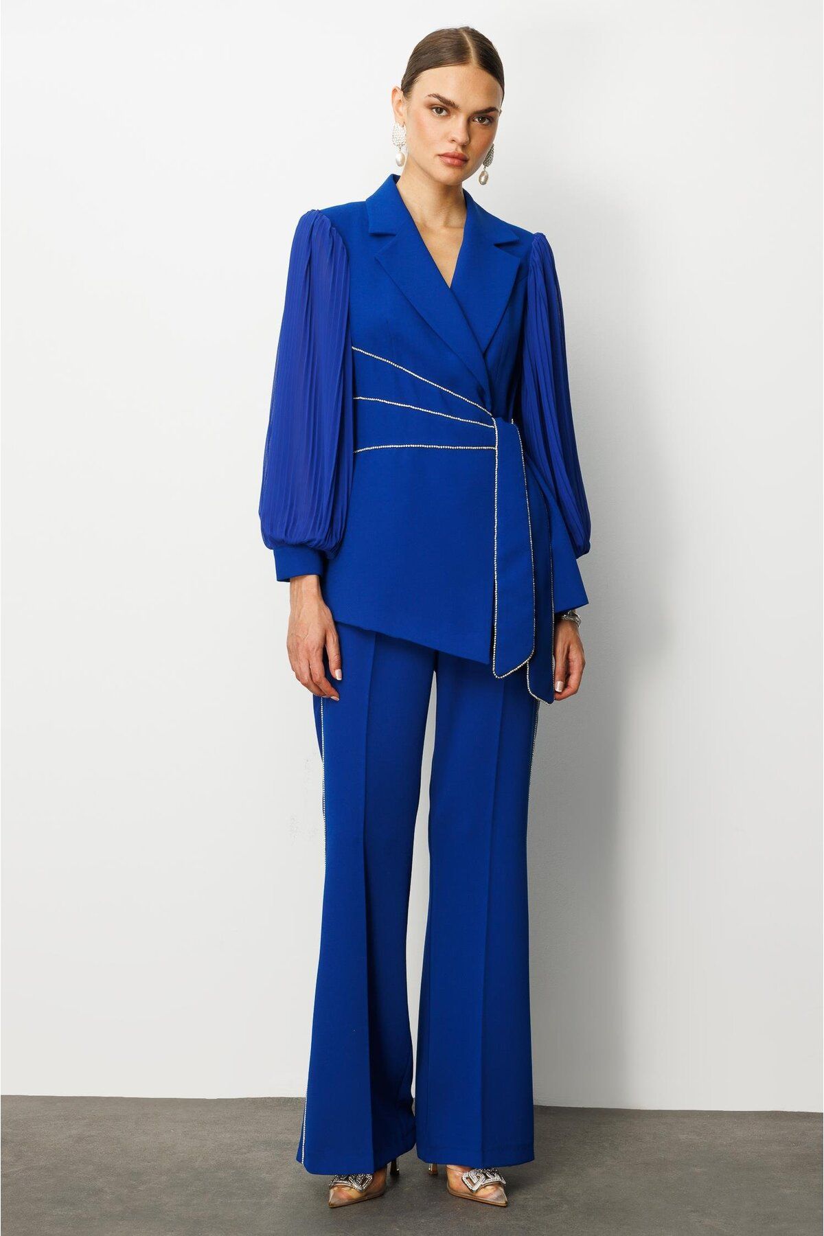 Moda İlgi-Modailgi Sleeves Pleated Stripe Accessory Jacket Saks 8