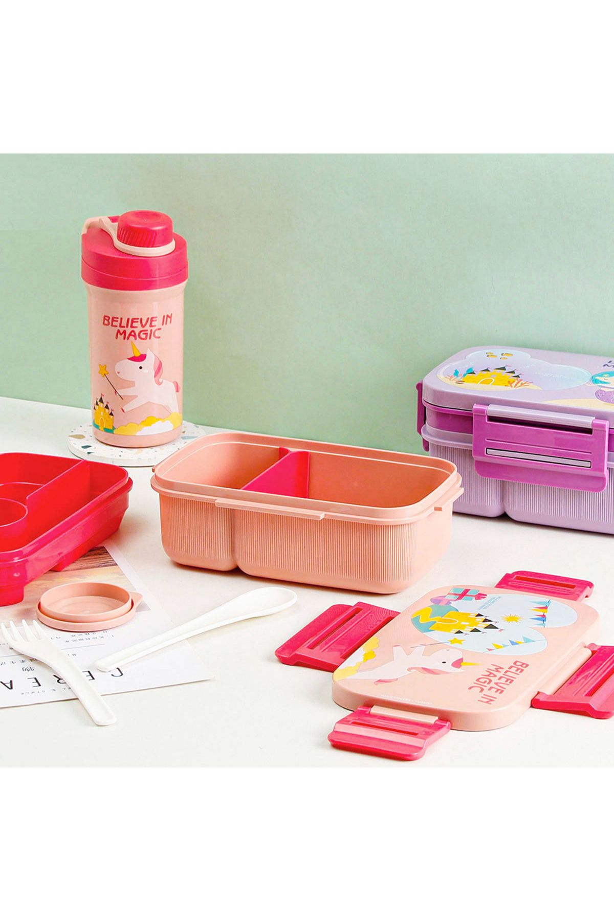 Mobcos-Students Lunch Box with Water Bottle Set Double Layer Lunch Box,Fork 1800ml and Drink Cup 500ml 7