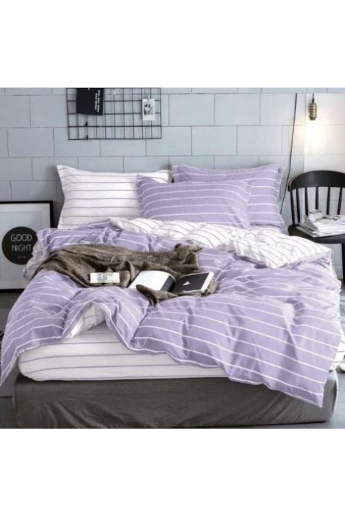 Pucioasa-Double Bed Linen, Pucioasa, Reversible, Striped Print, 4 pieces, 2 people, 180x200cm, Satin Cotton, 2