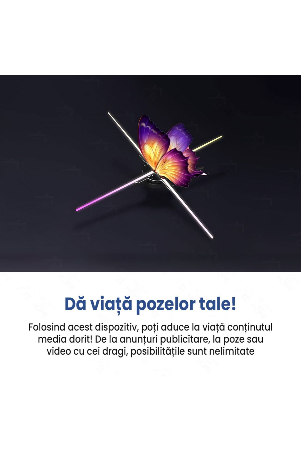 GlowforHome-Sistem afisare cu proiector holograma 3D cu 224 leduri, GlowforHome, tip ventilator, 2x lame, 27 cm 6