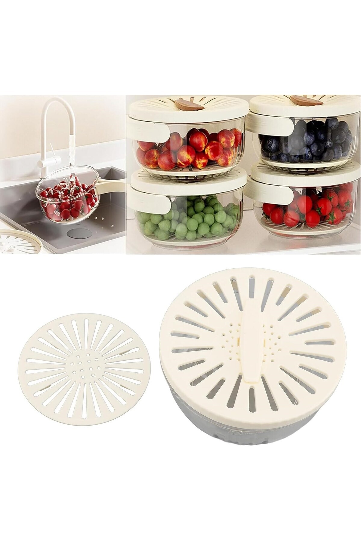 decorev-Double Layer Strainer Storage Container with Folding Handles |   Multi-Purpose Refrigerator Box with Drain Tray 3