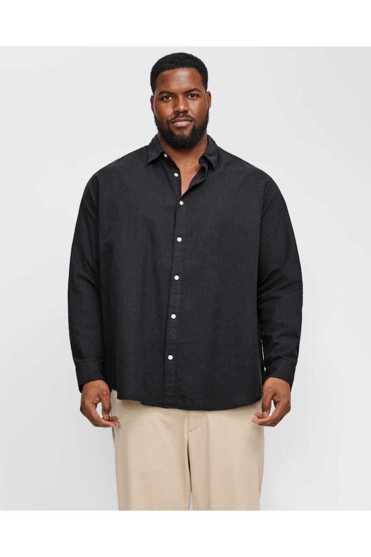 Jack & Jones JACK&JONES 12269089 BATTAL BUYUK BEDEN JJEBREEZE LINEN BLEND ERKEK UZUN KOL GOMLEK