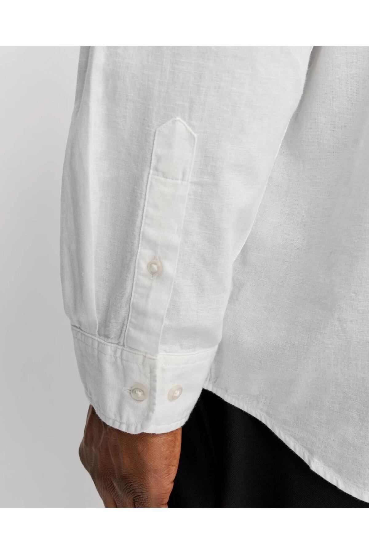 Jack & Jones JACK&JONES 12269089 BATTAL BUYUK BEDEN JJEBREEZE LINEN BLEND ERKEK UZUN KOL GOMLEK görsel 4