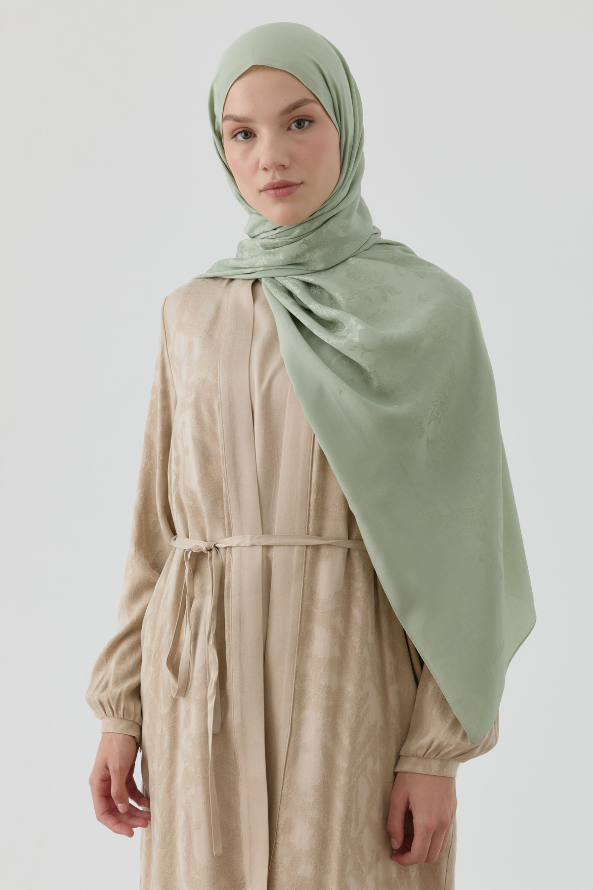 شال طبیعی ژاکارد نوگل - نعنایی Tuğba