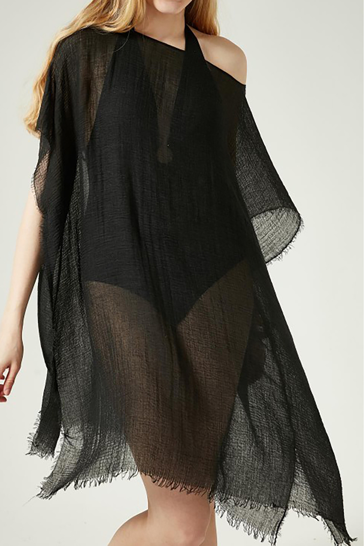Neşeli Butik kadın %100 Pamuk müslin kumaş siyah pareo NBMHT12
