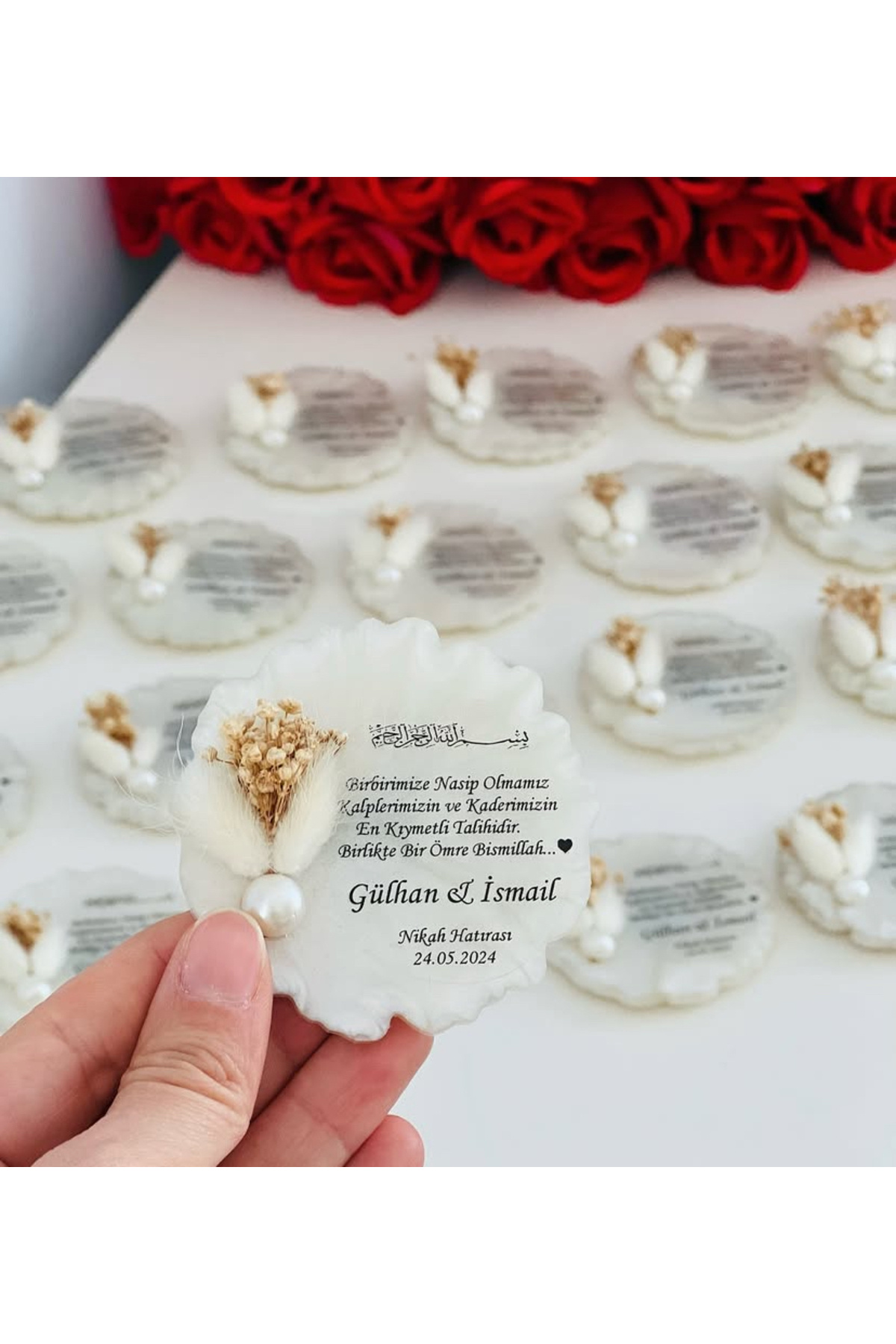 sy süsyağmuru Pamukotu ve Çiçek Süslemeli Epoksi Magnet Hediyelik 10 Adet