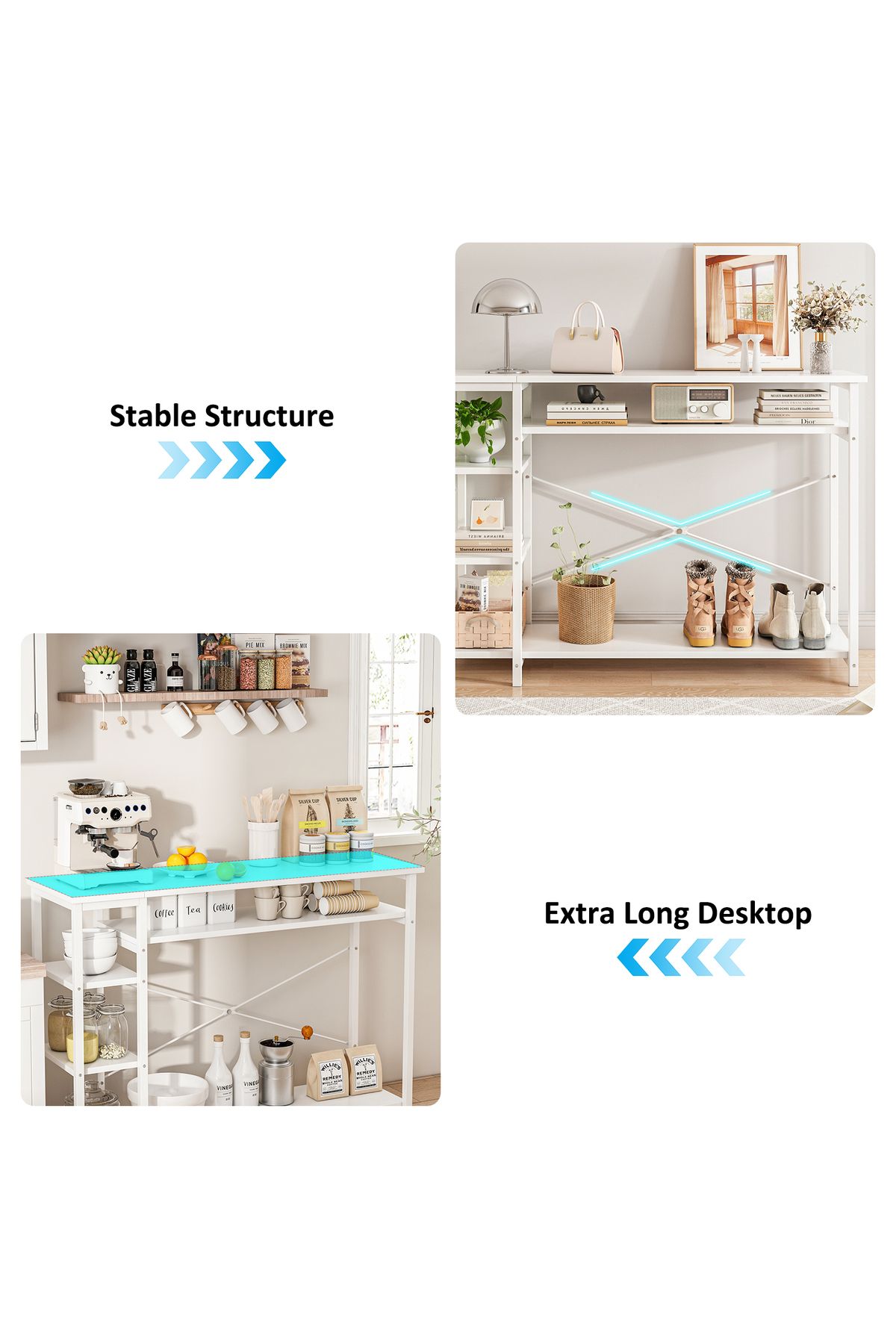 Sheinhome-طاولات كونسول لغرفة المعيشة، طاولة مدخل مع 4 أرفف تخزين، طاولة طويلة خلف الأريكة 4
