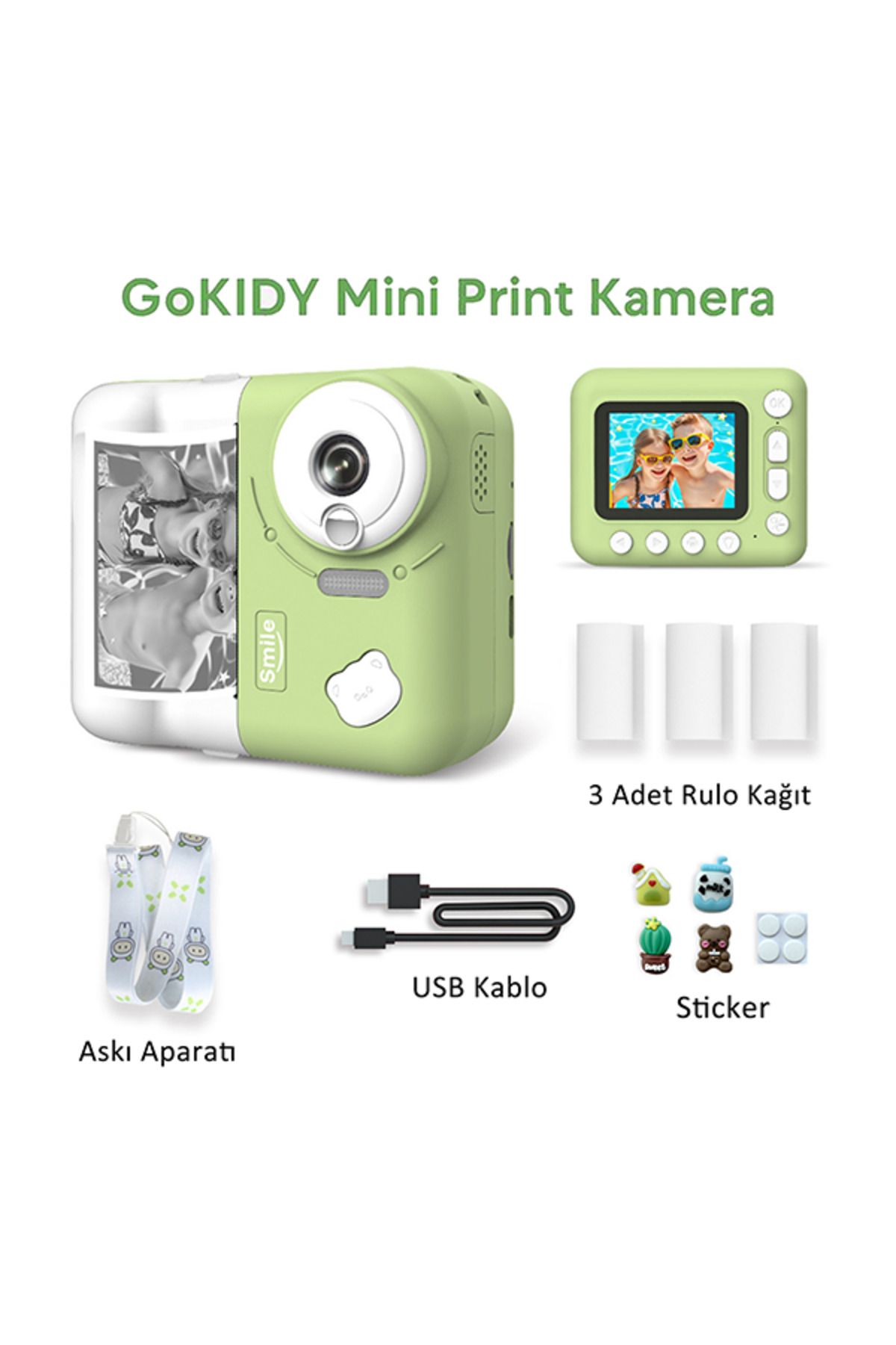 Anında Baskı Yapabilen Dijital Çocuk Kamerası – 1080P, HD Ekran, Selfie ve Müzik Özellikli
