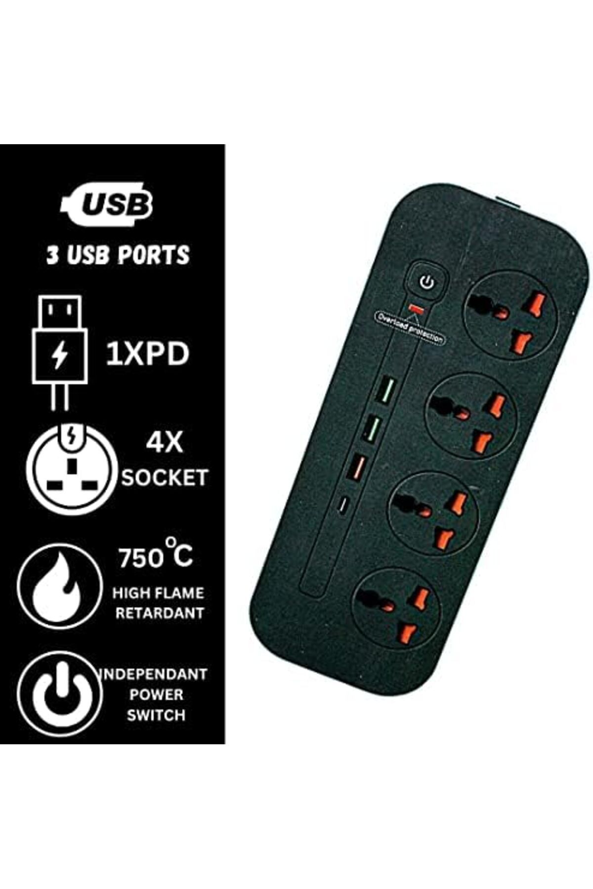 Biki-شريط طاقة مزود بثلاثة منافذ USB، ومنفذ PD واحد، وأربعة منافذ، ومضاد للكهرباء الساكنة، وحماية من الحمل الزائد، بقوة 3000 وات 3