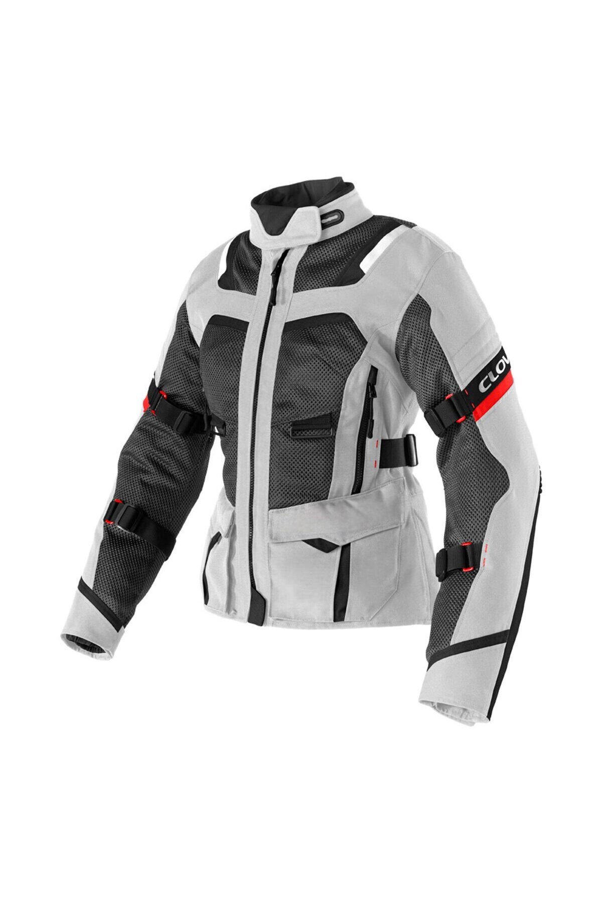 Clover Ventouring-4 WP Korumalı Kadın Motosiklet Montu Gri Siyah Kırmızı