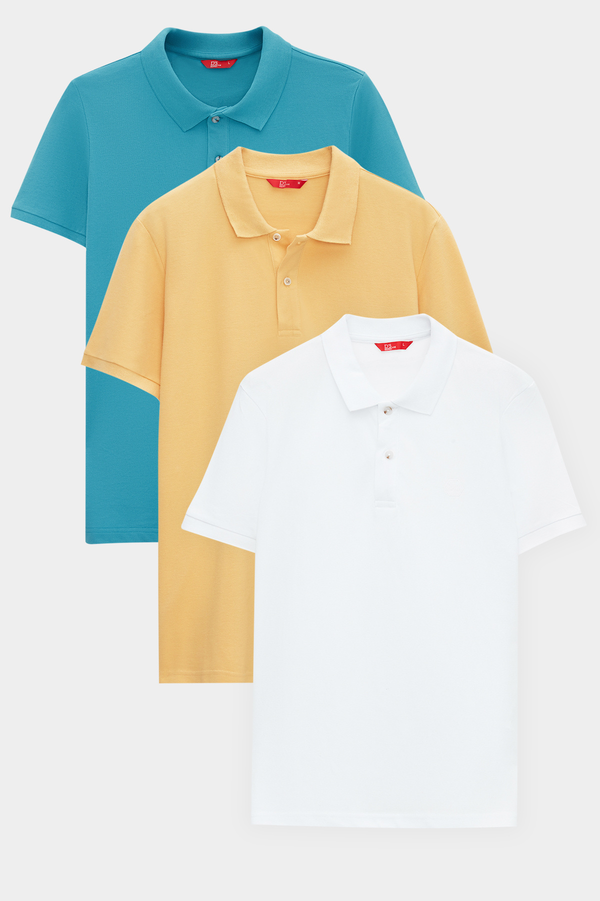 دی اس دامات تی‌شرت یقه پولو ۱۰۰٪ پنبه‌ای طرح‌دار Ds Damat سایز معمولی، فیروزه‌ای/زرد روشن/سفید، پیکه