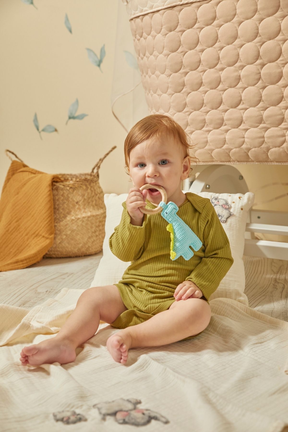 Doğal Bebek Örgü Amigurumi Diş Kaşıyıcı Dinazor Mavi 9-12 Ay
