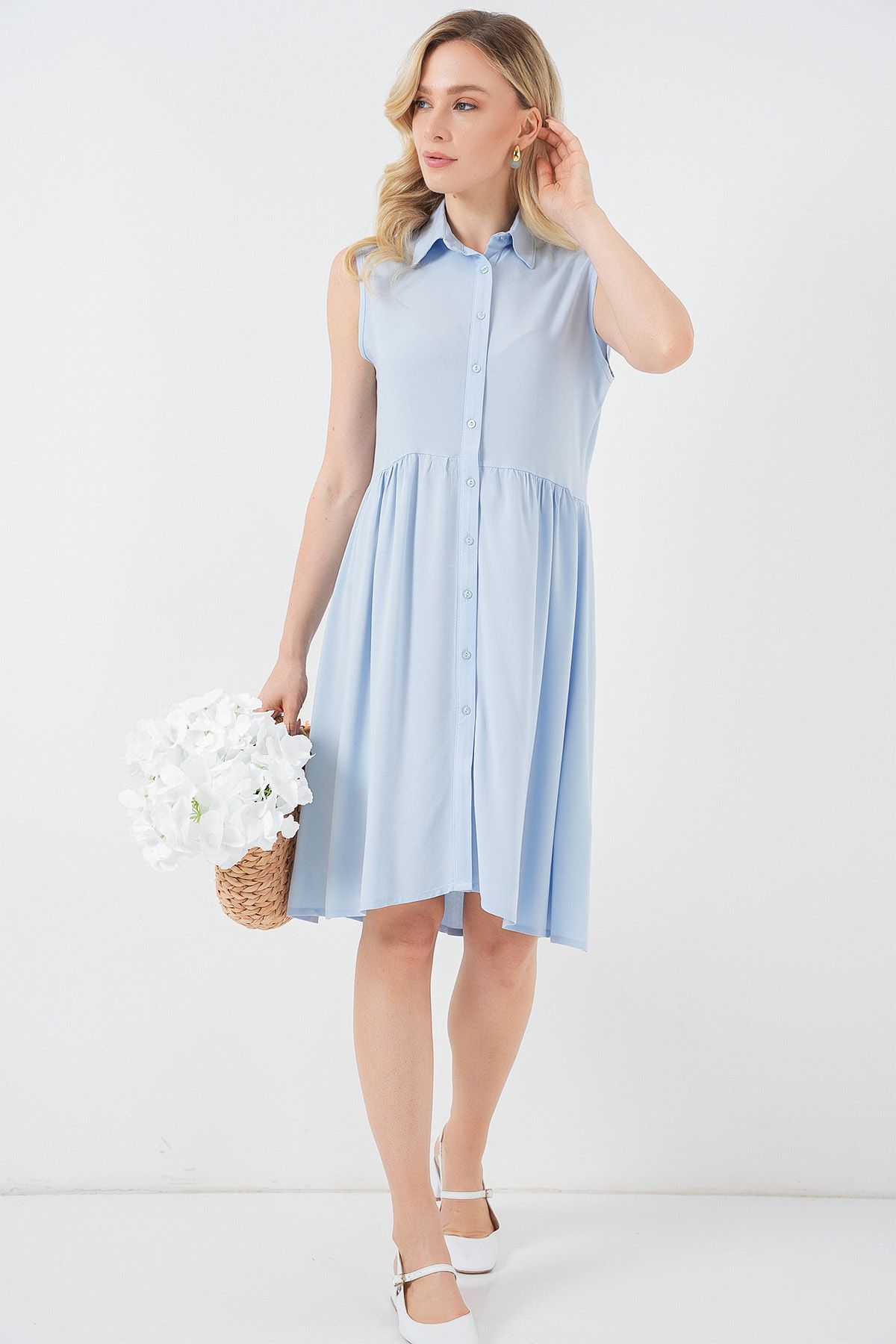 Bigdart-Rochie midi cu mâneci zero pentru femei 2563 - albastru 2