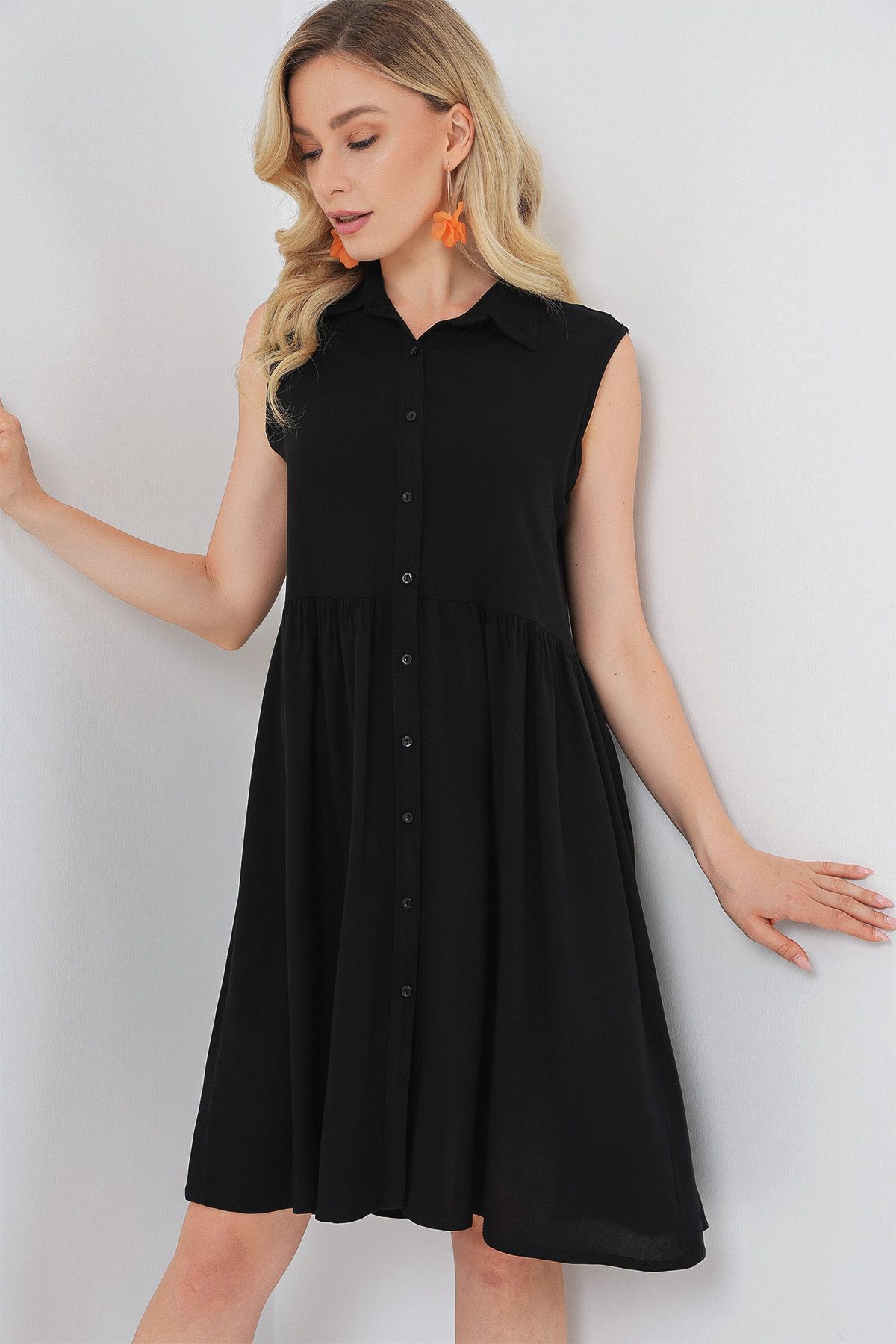 Bigdart-Rochie midi cu mâneci zero pentru femei 2563 - neagră 4