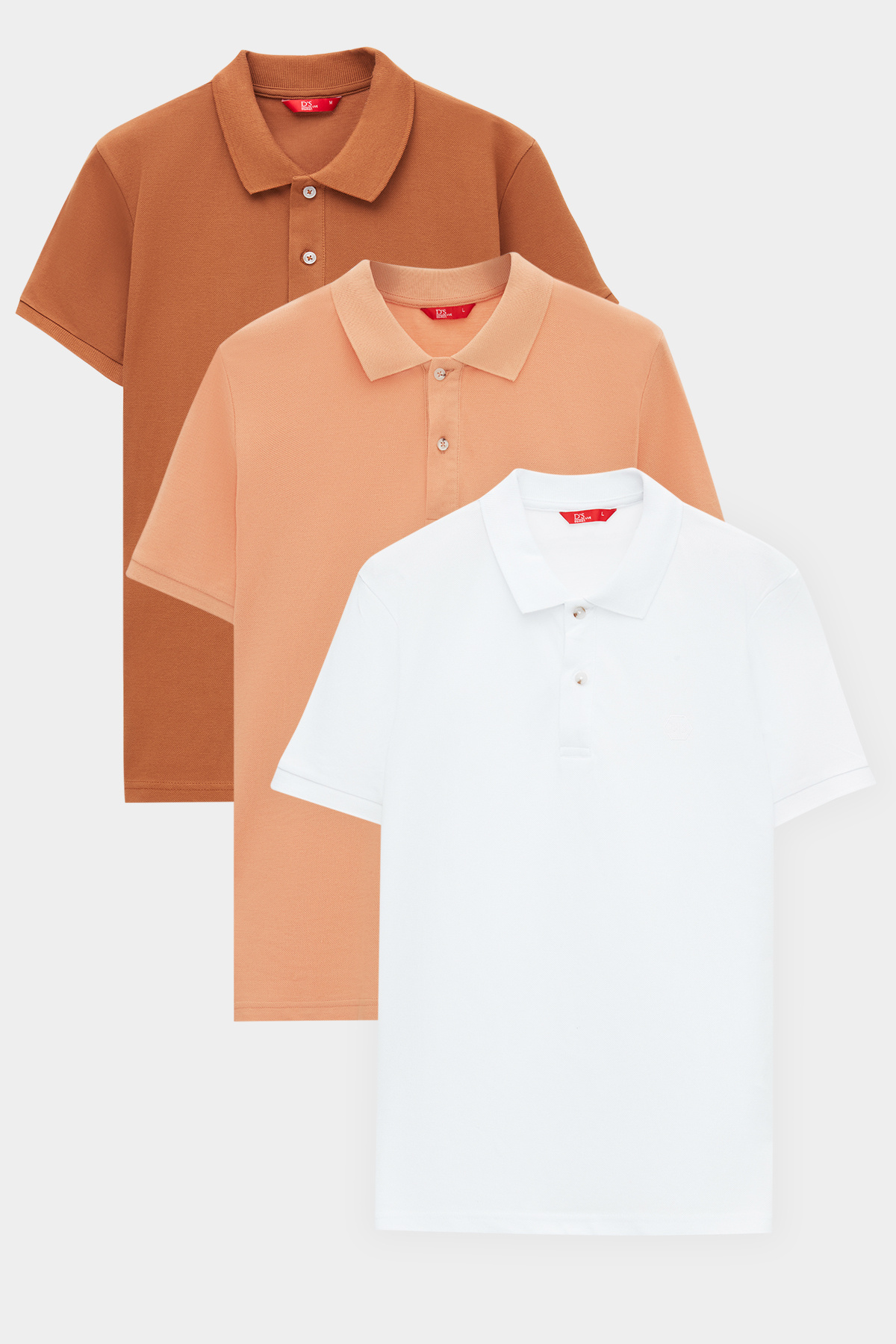 دی اس دامات تی‌شرت یقه‌دار ۱۰۰٪ پنبه‌ای طرح‌دار Ds Damat Regular Fit Tobacco/Apricot/White Pique