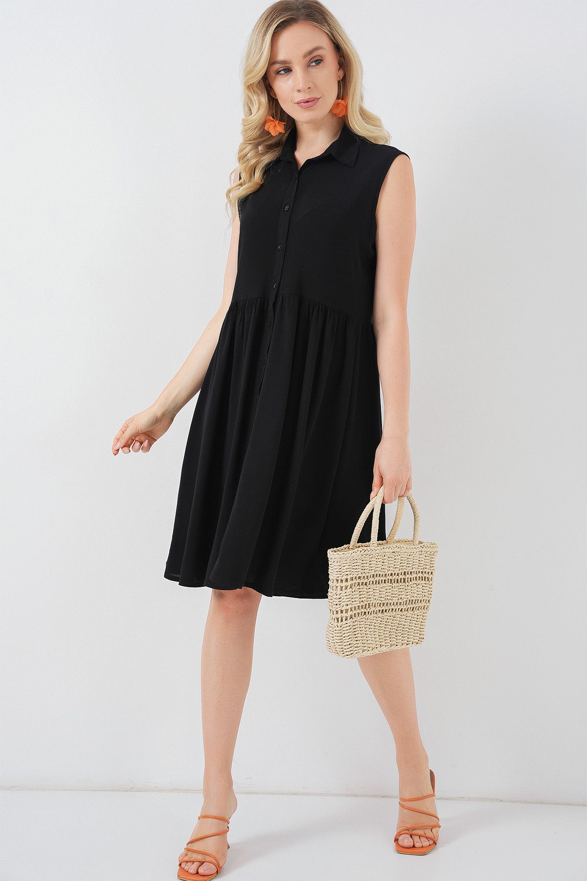 Bigdart-Rochie midi cu mâneci zero pentru femei 2563 - neagră 3