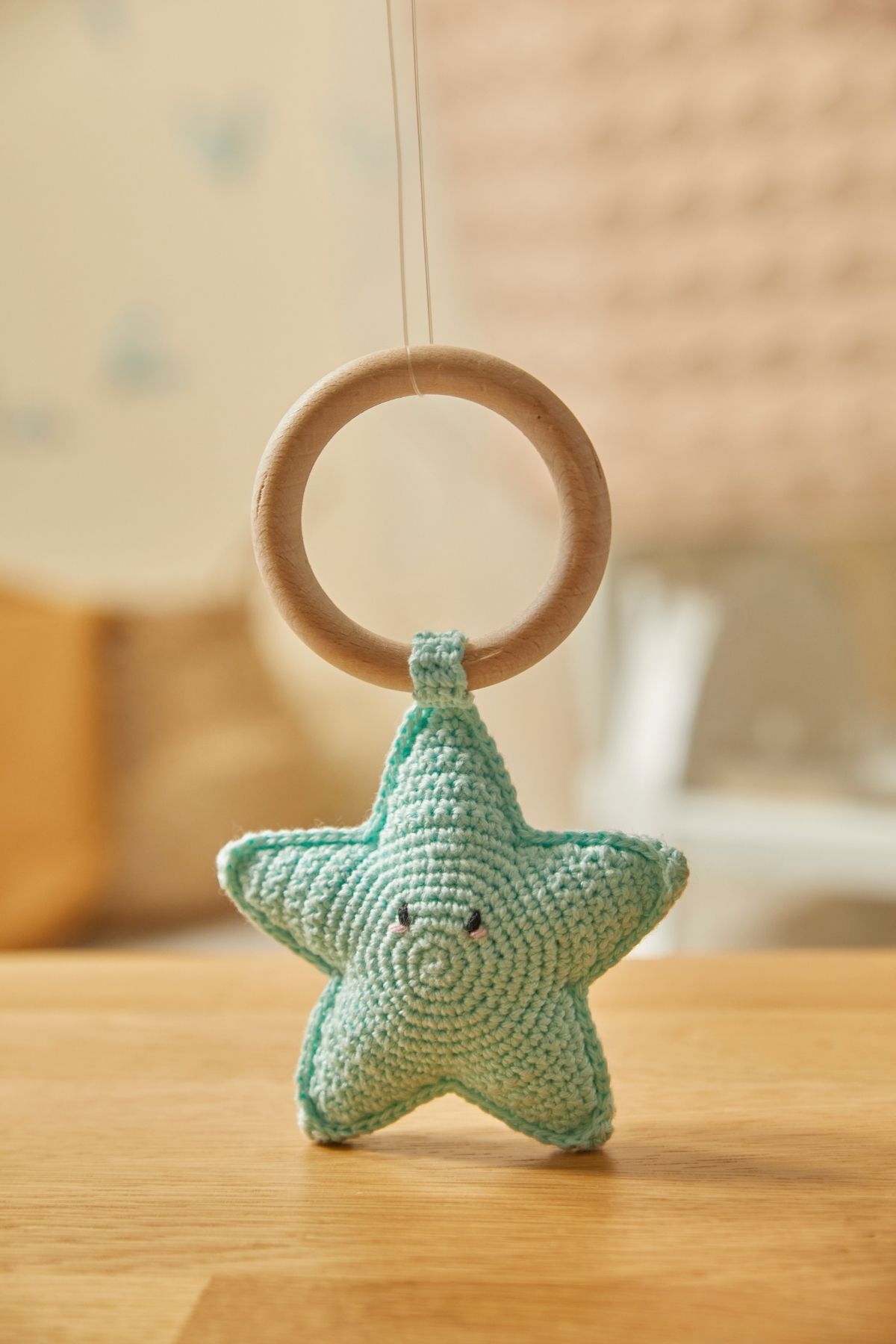 Doğal Bebek Örgü Amigurumi Diş Kaşıyıcı Yıldız Mavi 9-12 Ay