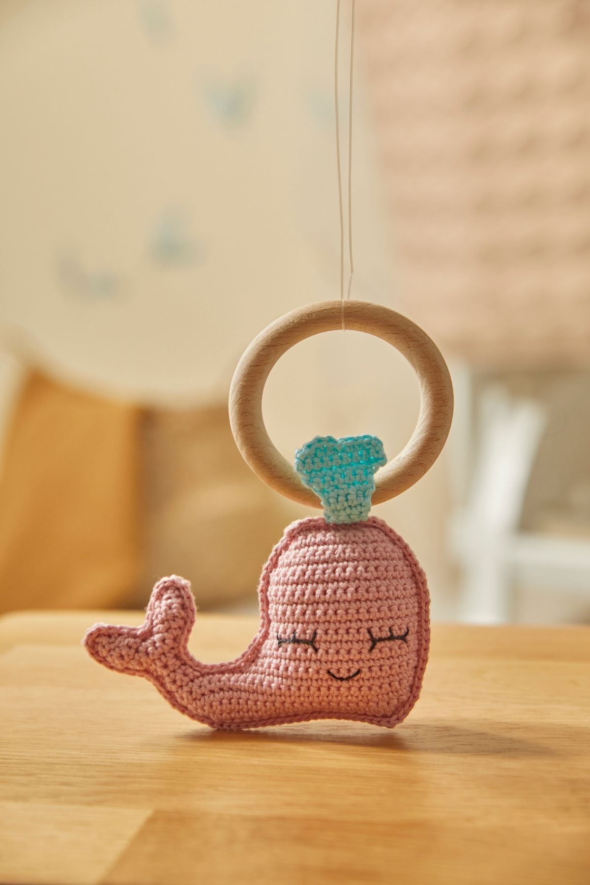 Doğal Bebek Örgü Amigurumi Diş Kaşıyıcı Yunus Pembe 9-12 Ay