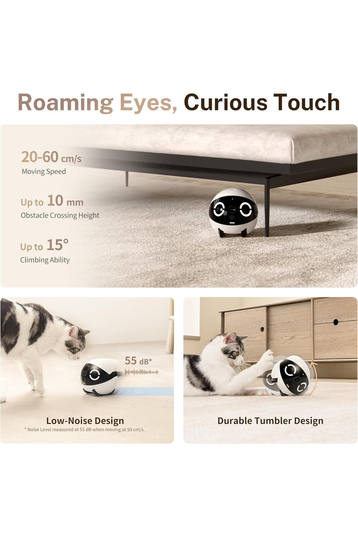 Saharaz-Mini 2K Robot Camera for Baby,with App, Touch Call, 2-Way Audio, IR Night Vision, Motion Detector 3