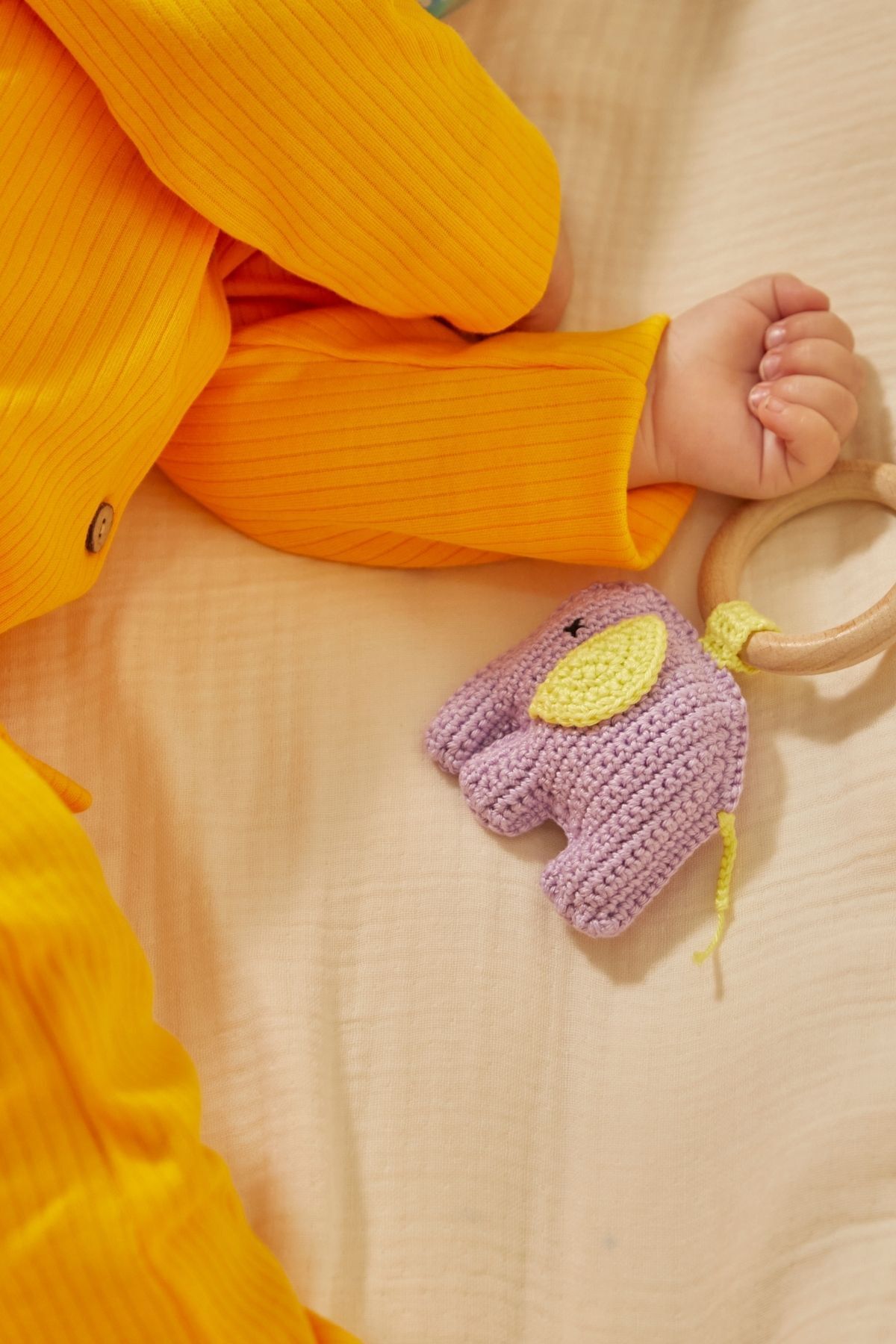 Doğal Bebek Örgü Amigurumi Diş Kaşıyıcı Fil Mor 9-12 Ay