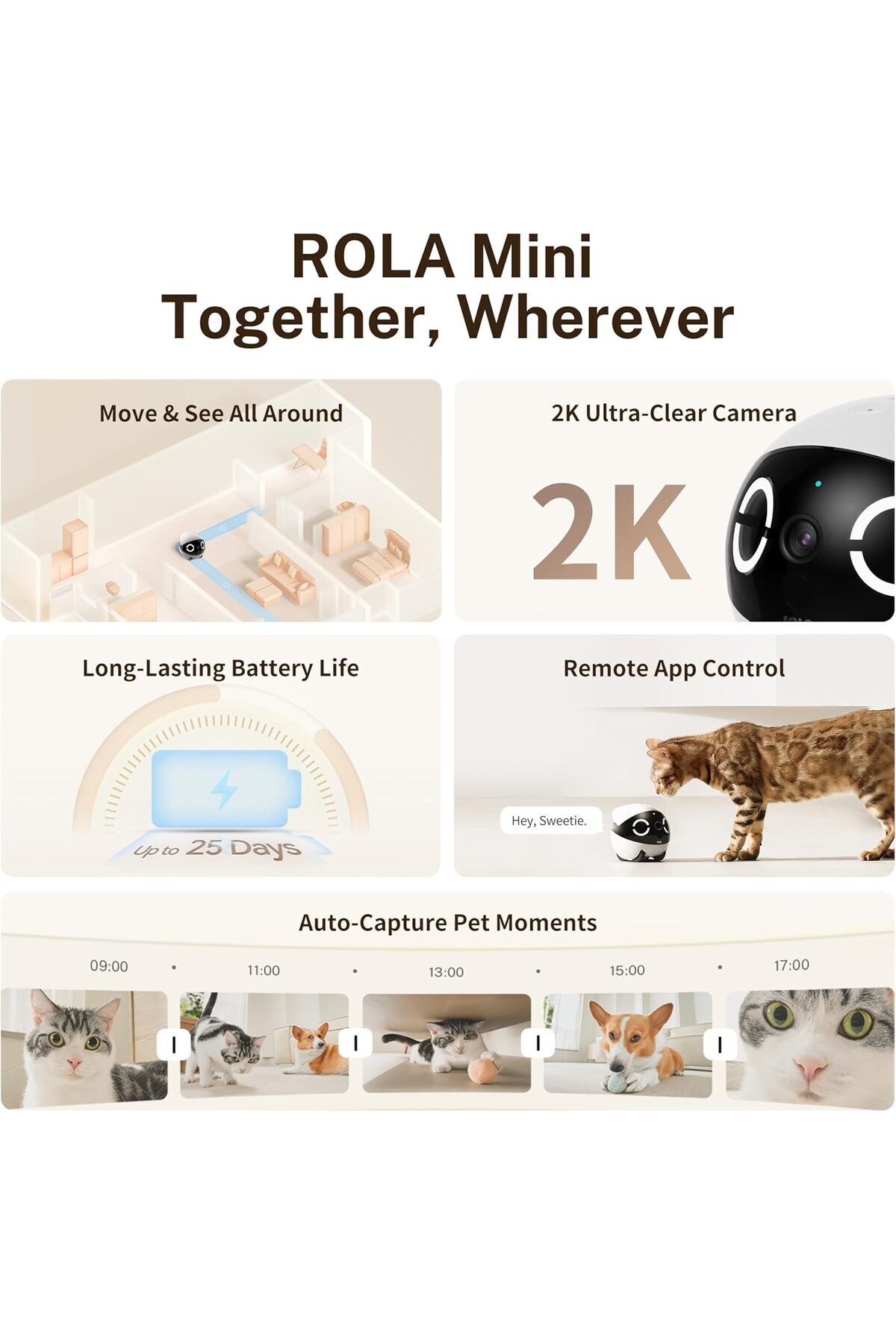Saharaz-Mini 2K Robot Camera for Baby,with App, Touch Call, 2-Way Audio, IR Night Vision, Motion Detector 2