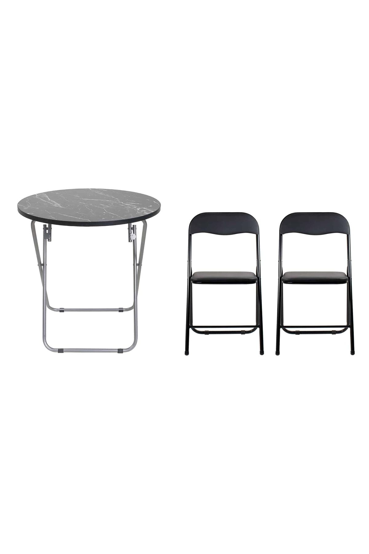Z-Tools Masă Rotundă Pliabilă Cu Blat Din Mdf, Dimensiuni 60x65cm, Neagră + 2 X Scaune Pliabile De Bucătărie Zln6951_2s - One Size