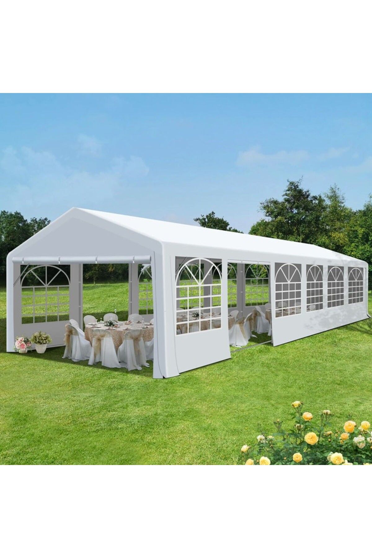PROCART-Cort evenimente, pavilion 12x6x3,7 m, PVC ignifug, suprafață 72 mp, 12 ferestre 3