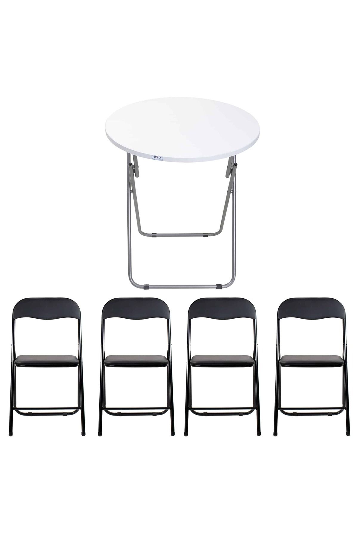 Z-Tools Masă Rotundă Pliabilă Cu Blat Din Mdf, Dimensiuni 60x65cm, Albă + 4 X Scaune Pliabile De Bucătărie Zln6968_4s - One Size
