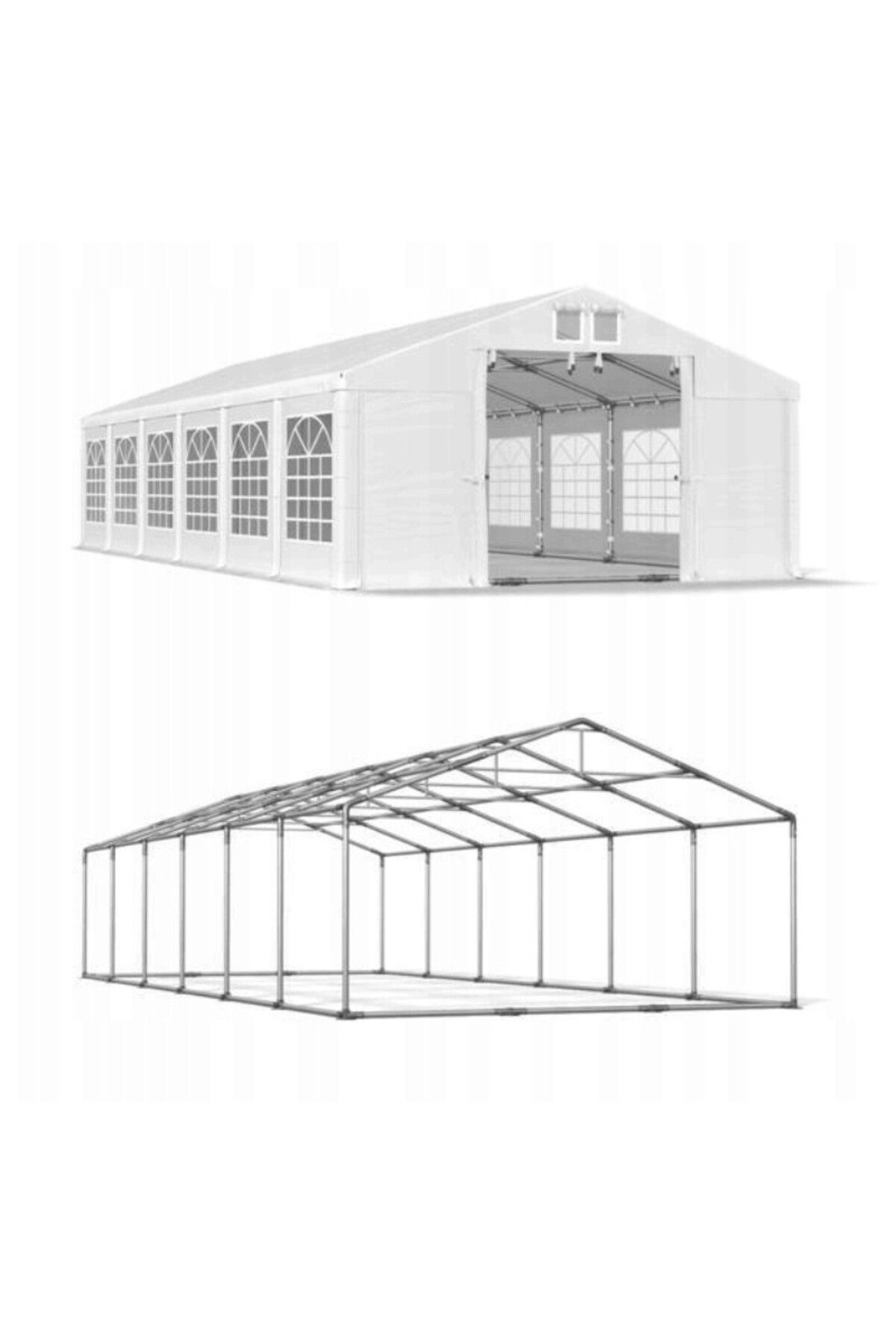PROCART-Cort evenimente, pavilion 12x6x3,7 m, PVC ignifug, suprafață 72 mp, 12 ferestre 4
