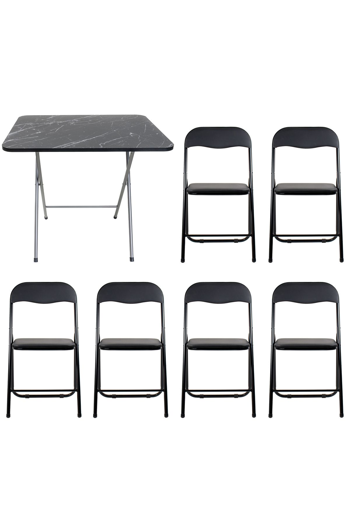 Z-Tools Masă Pliabilă Cu Blat Din Mdf, Dimensiuni 60x80x70cm, Neagră + 6 X Scaune Pliabile De Bucătărie Zln6975_6s - One Size