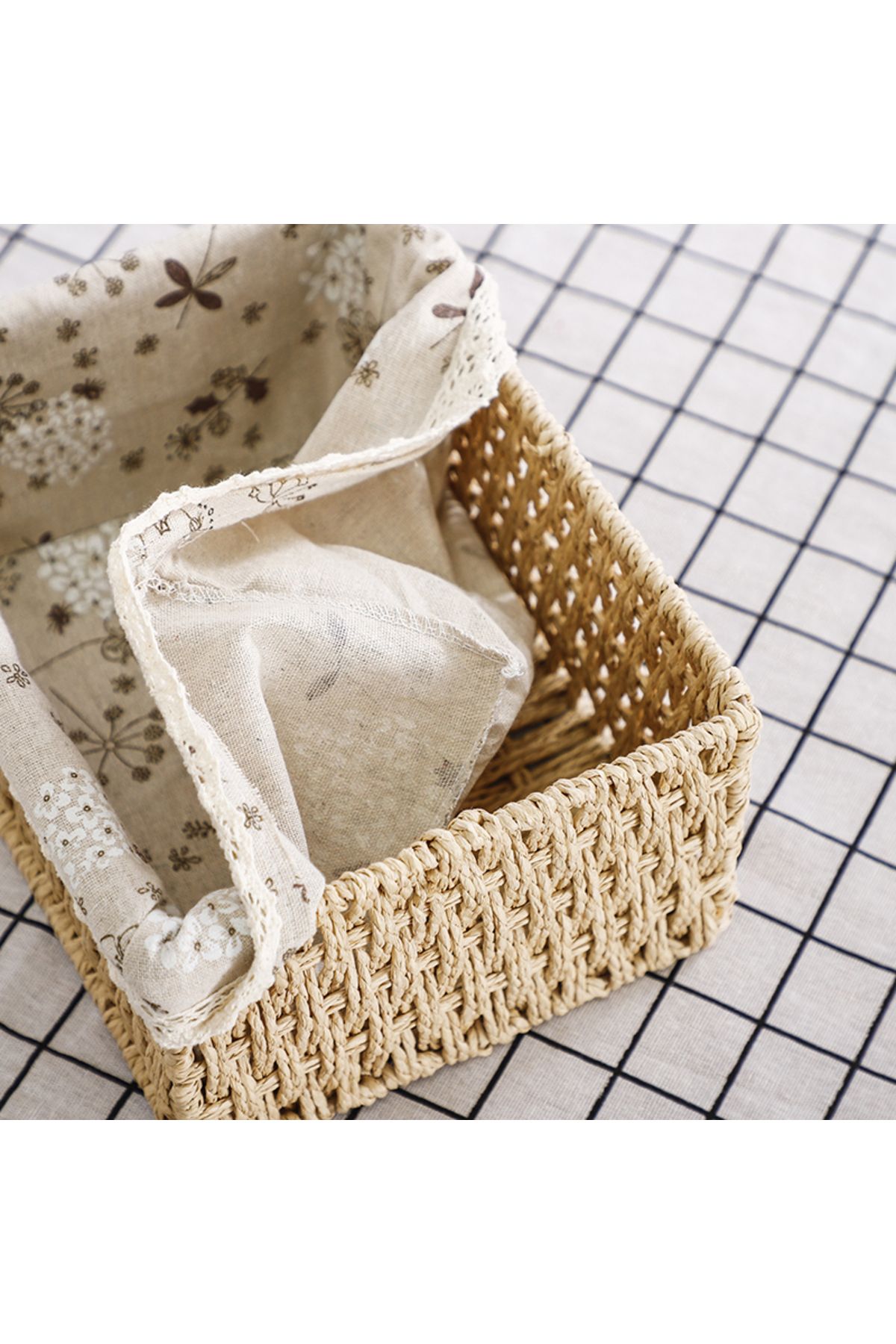 Cozy Nest-مجموعة من 3 سلال تخزين منسوجة يدويًا مستطيلة متينة مع بطانة قماشية قابلة للإزالة 6