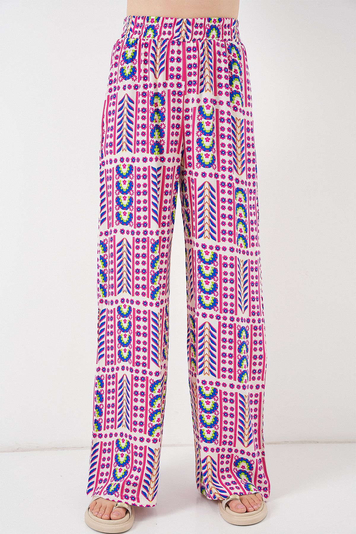 Bigdart-Women's Patterned Viscose Trousers 6749 - Fuchsia 5