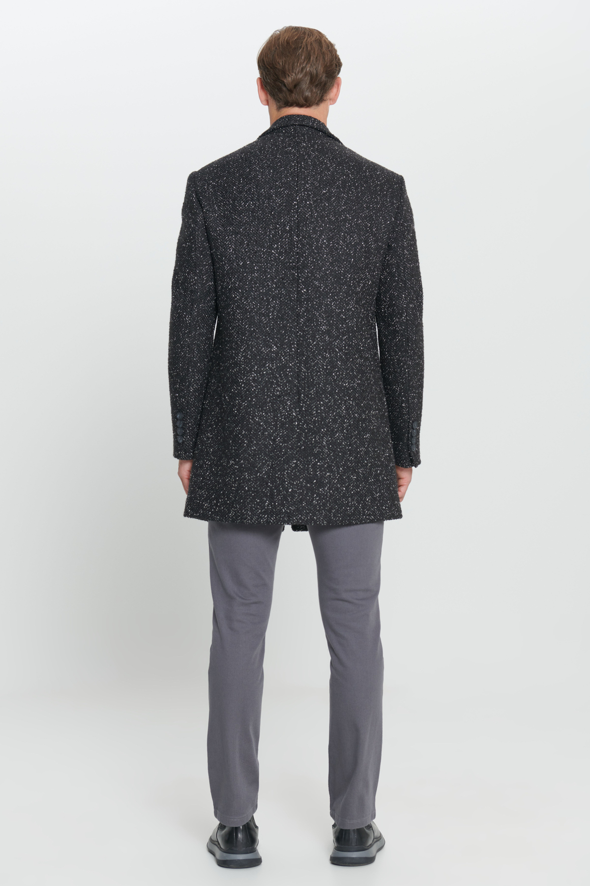 AC&Co / Altınyıldız Classics  Erkek Siyah Standart Fit Normal Kesim Mono Yaka Desenli Yünlü Palto - Görsel 5
