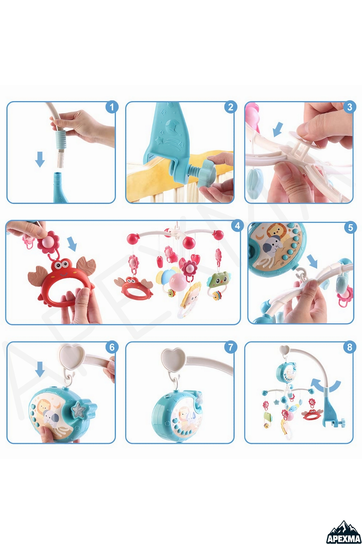 Apexma Pilli Işıklı Müzikli Kumandalı Projektörlü Sabitlemeli Çıngıraklı Dişlikli Dönence - Uyku Arkadaşı fotoğrafı 5 (önizleme)