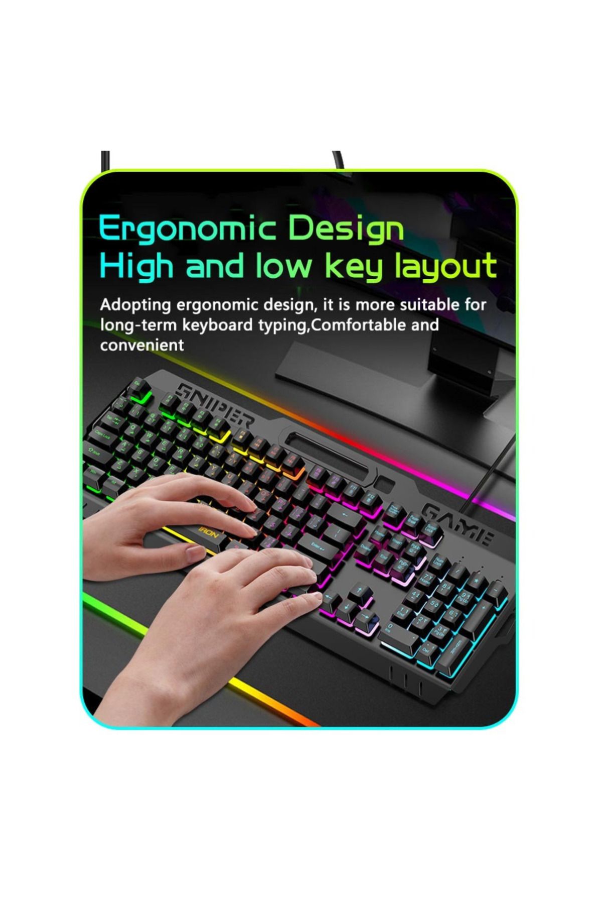 ASA-كيبورد ايرون قيمنق ميكانيكي سلكي مع ماوس .104 مفتاح كيبورد سريع لاستجابه Keyboard mechanic منAL3B 3