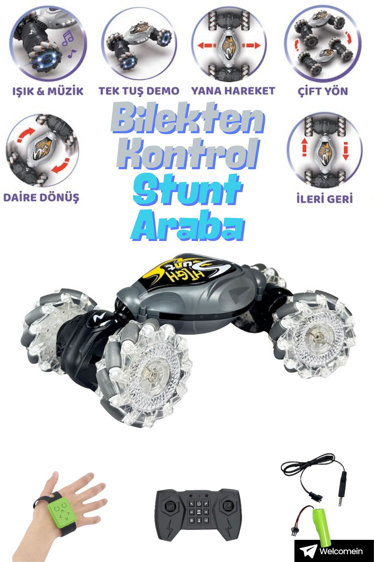 CHEVROLET ASTRO ブラックラジコンカー welcomein Uzaktan Kumandalı Bilekten Kontrol Drift Işıklı Şarjlı