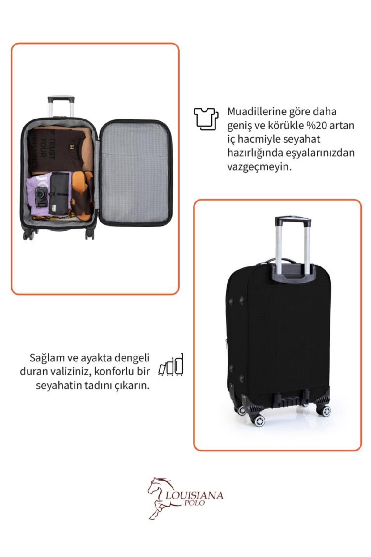 louisiana polo  Orta Boy 4 Teker Kumaş Valiz Siyah 1081 - Görsel 9