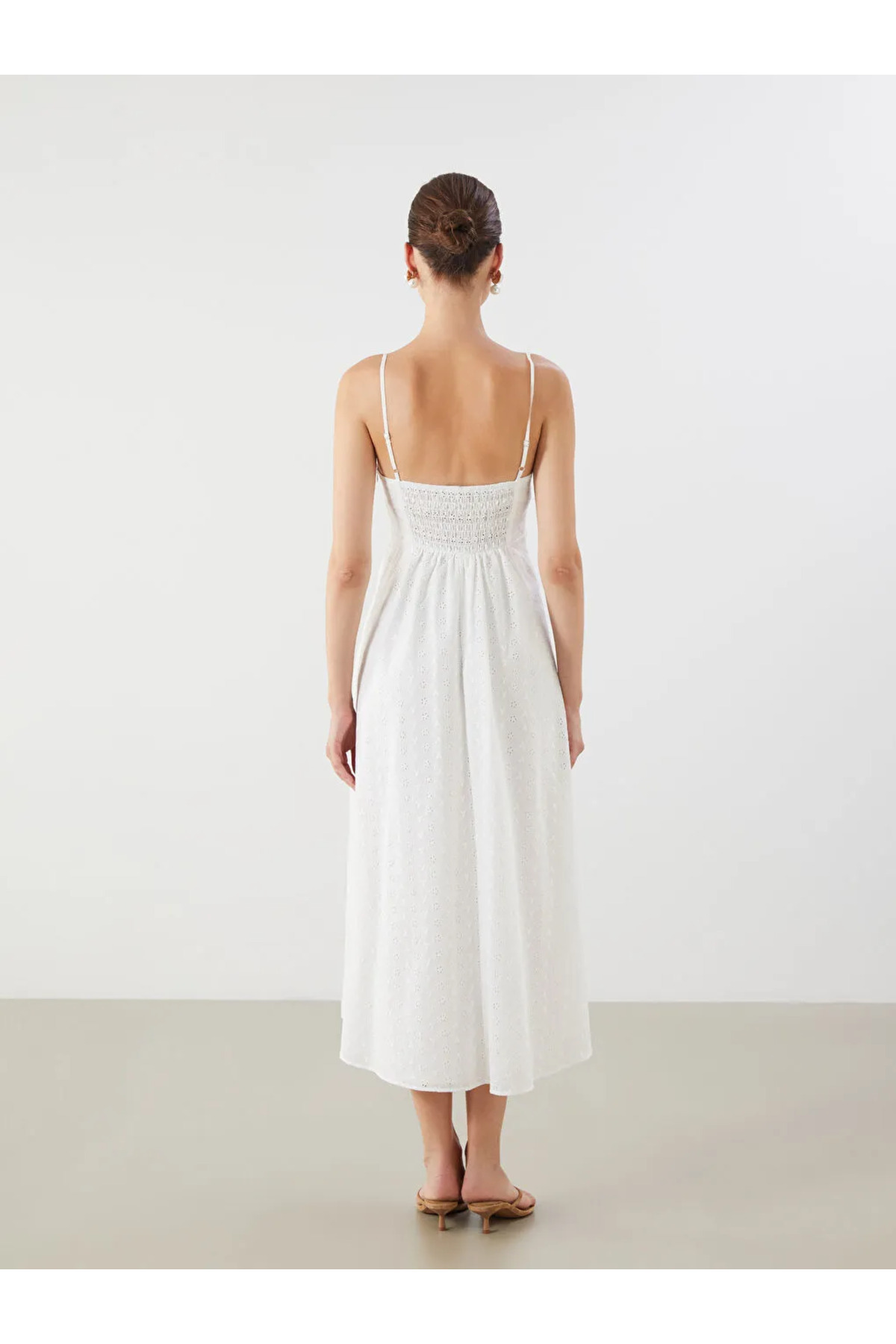 LC Waikiki-Lcw Vision Ecru Openwork Strap Waist Brode Dress 4