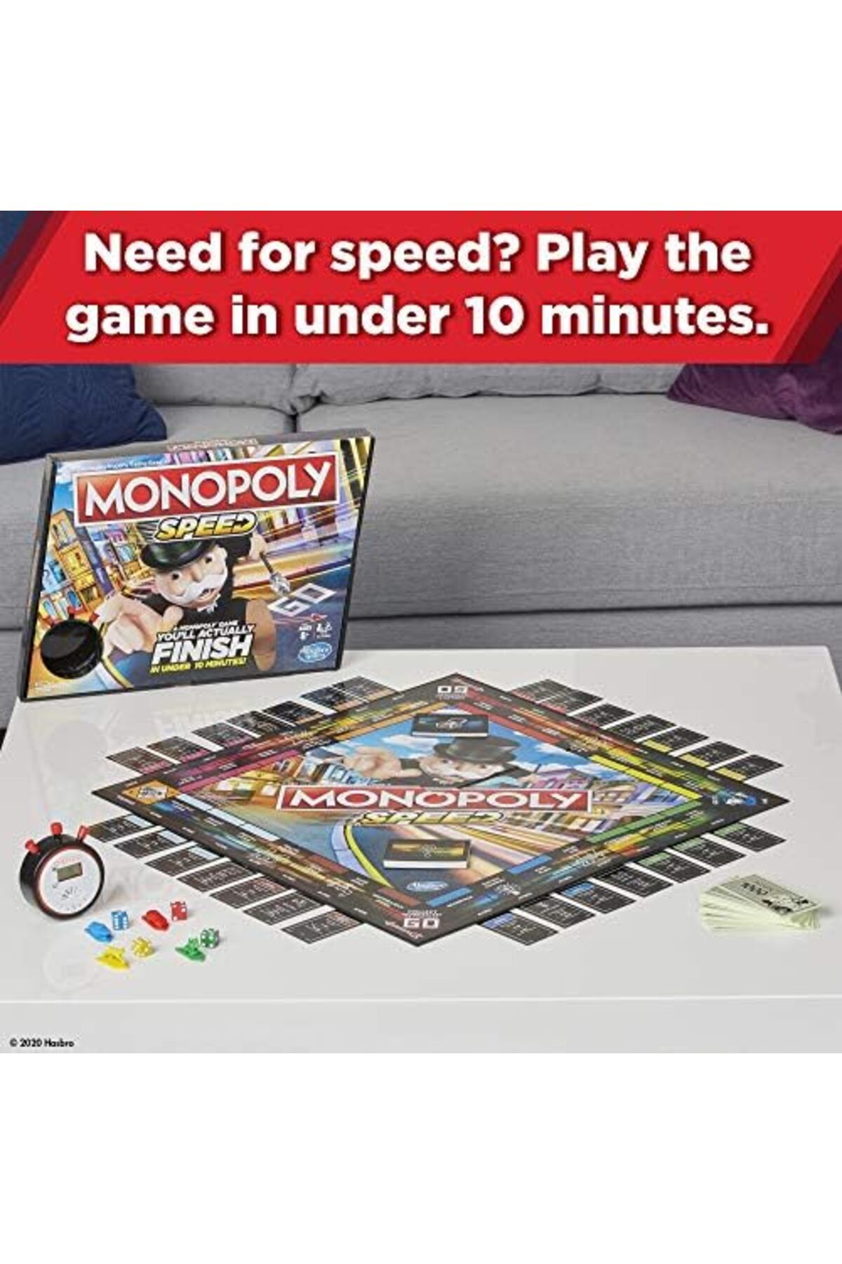 Monopoly-لعبة لوحية سريعة، العبها في أقل من 10 دقائق، لعبة لوحية سريعة اللعب للأعمار من 8 سنوات فما فوق، لعبة 3