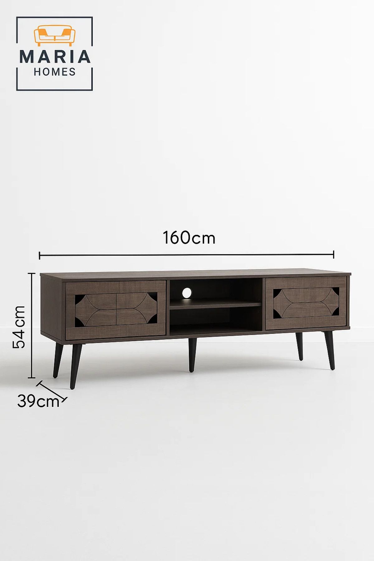 MARIA HOMES-Modern Walnut Wood-Look TV Stand 160x54 cm with Decorative Cabinets and Shelves 5