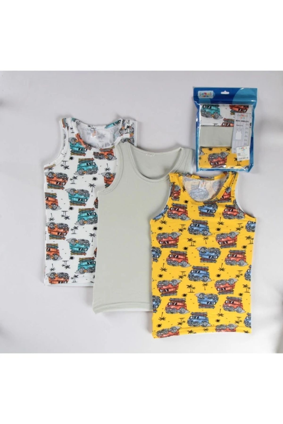 Yağmur Giyim-Diamond Mixed Pattern 3-Piece Boy's Singlet Set A-141 1