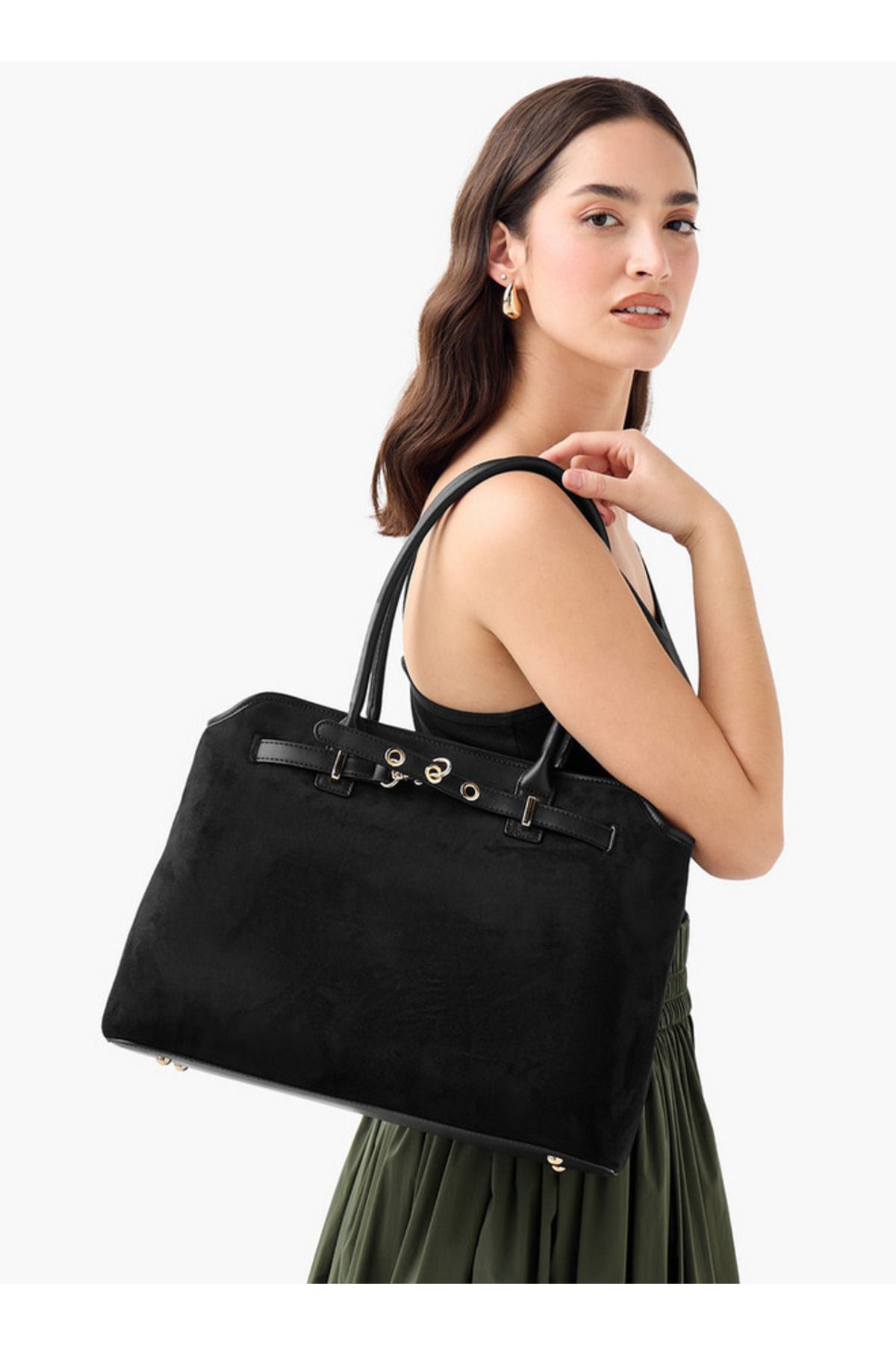 Flora Bella by Shoexpress-Solid Tote Bag with Double Handles and Zip Closure 2
